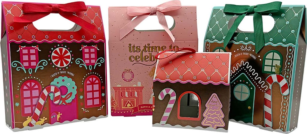 custom printed holiday packaging with embellishments.